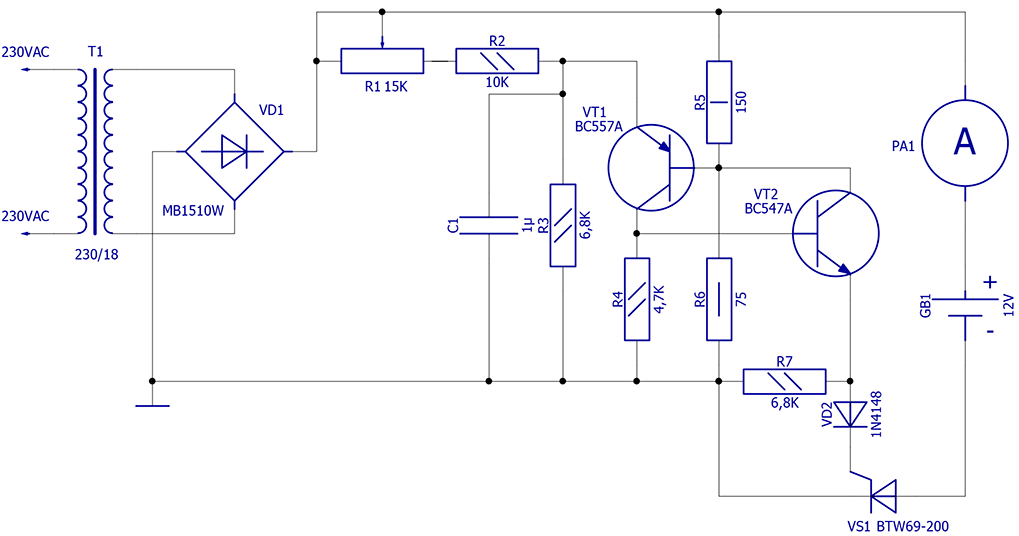 Зарядное устройство для автомобильного аккумулятора на тиристоре своими руками схемы с защитой