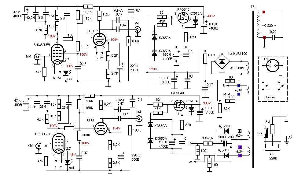 Схема лампового фонокорректора luxman