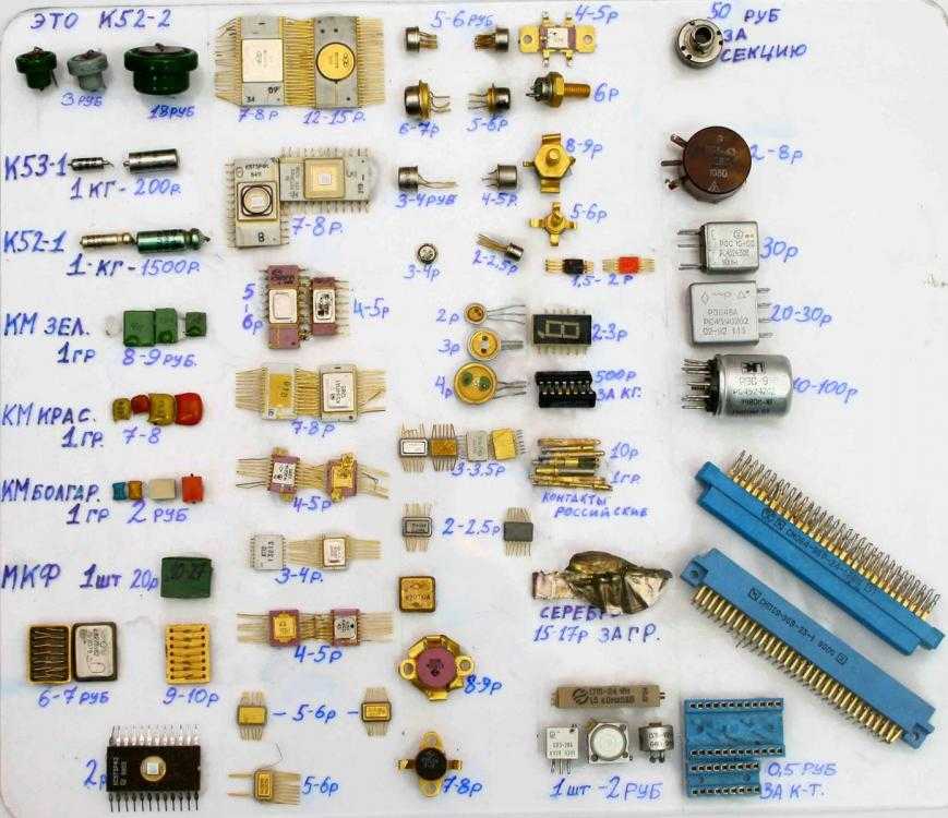 Содержание драгметаллов в радиодеталях: конденсаторах, резисторах, транзисторах, реле