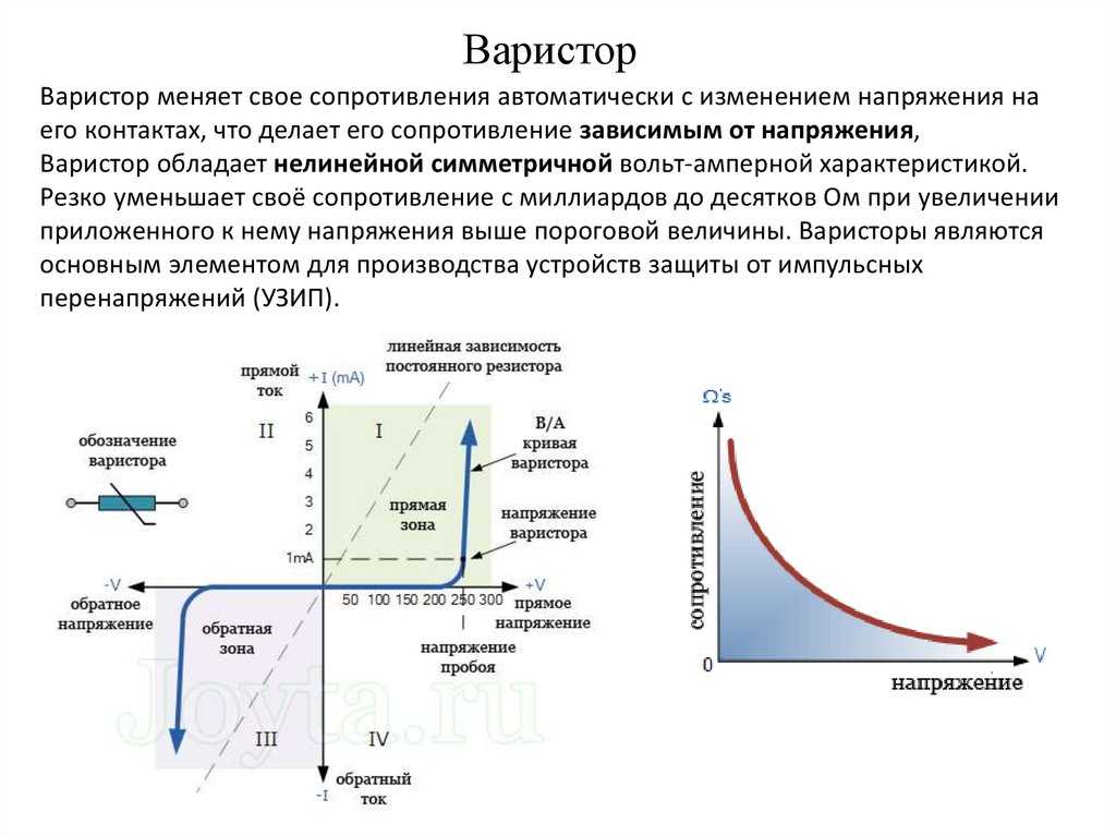 Схема включения варистора для защиты от перенапряжения