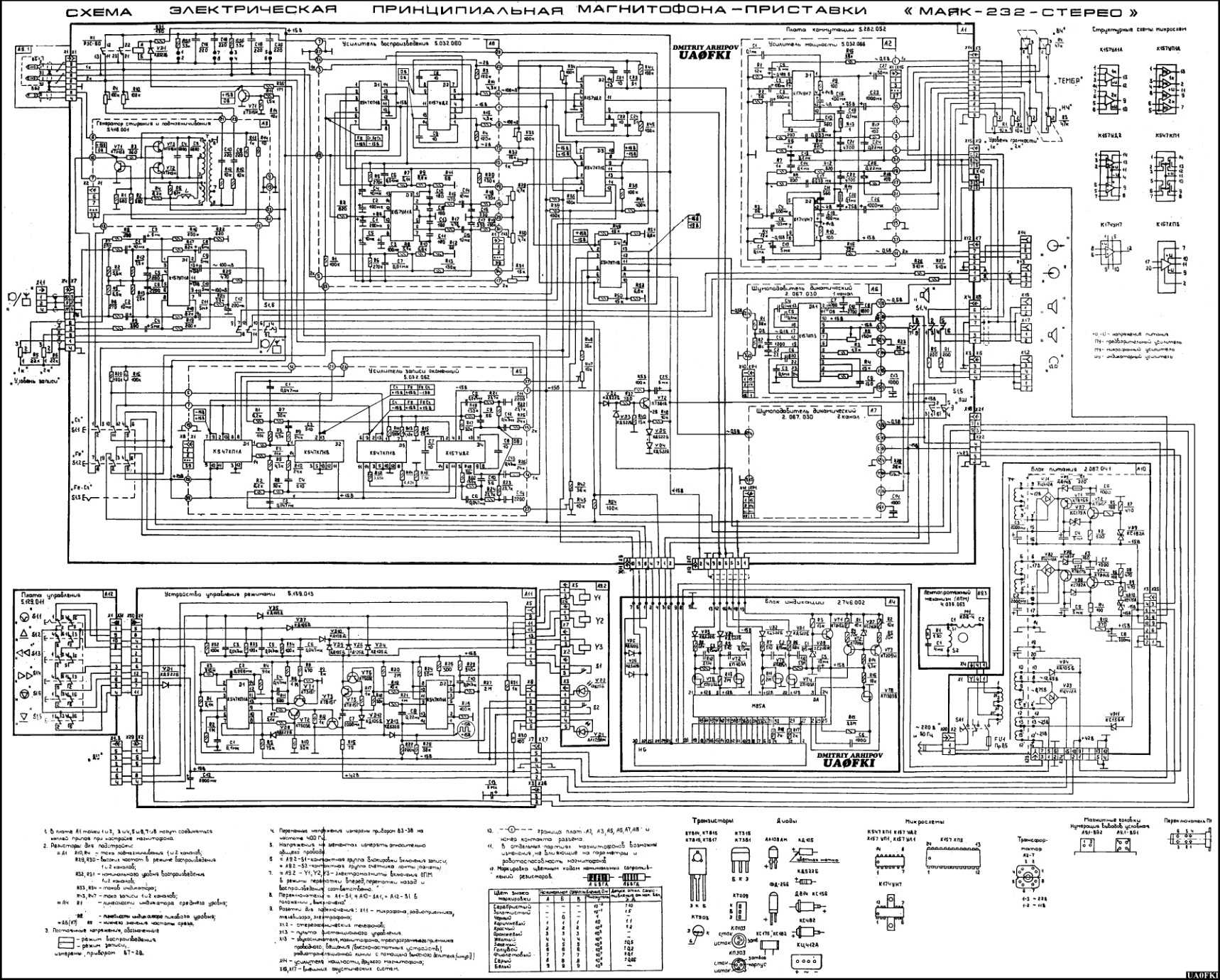 Принципиальная схема маяк 232 стерео схема
