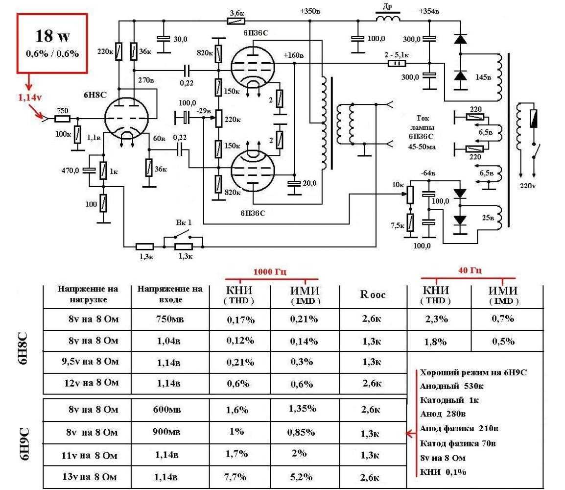 6п6с усилитель двухтактный схема