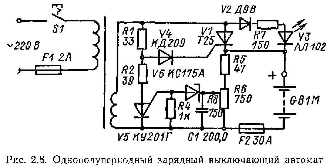 Схема зарядного на двух тиристорах