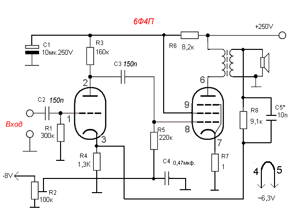 6ф4п усилитель однотактный схема