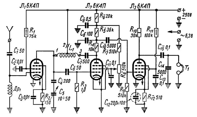 Приемник прямого усиления схема на лампах